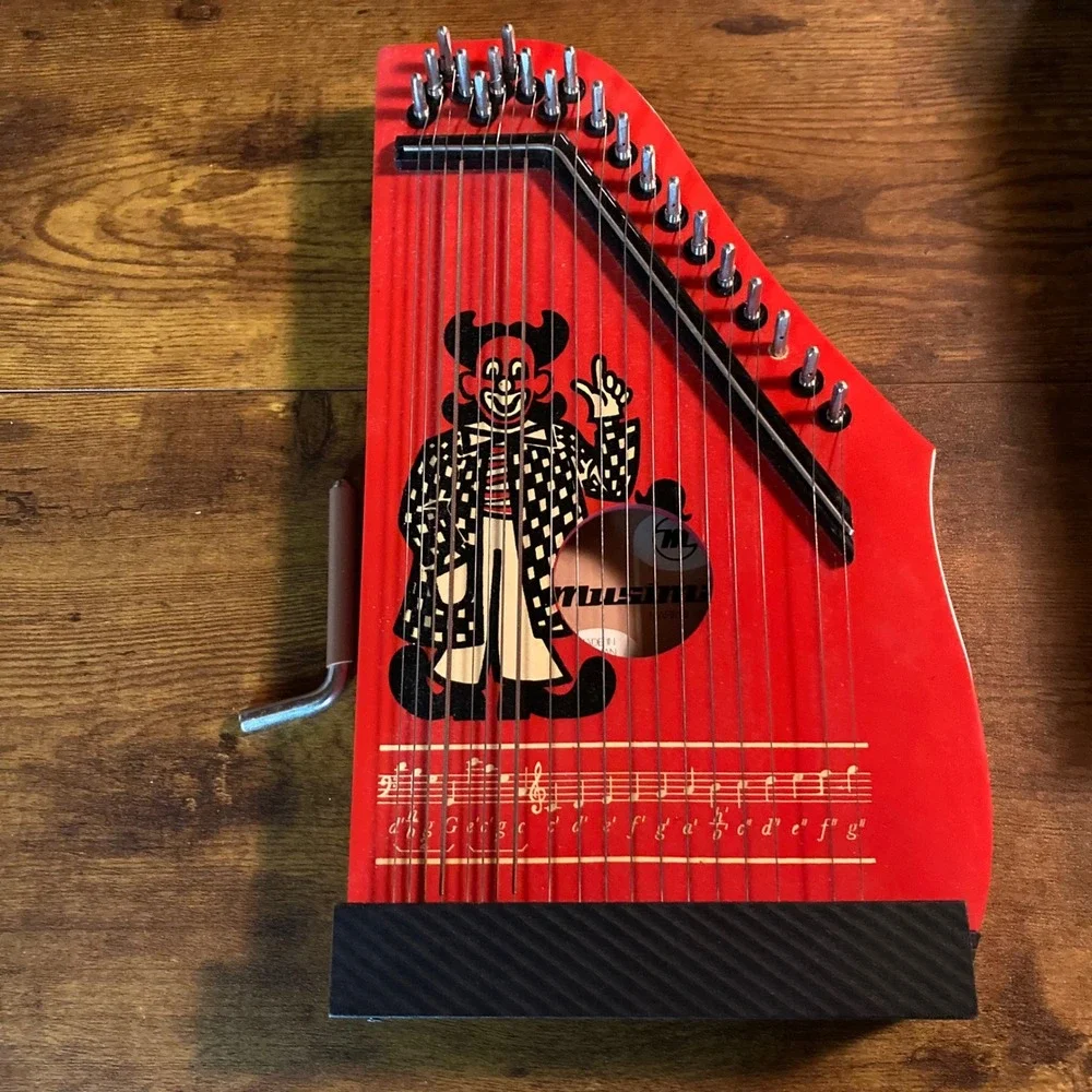 Vtg Kinderzither Musical Instrument Red Clown Made in German Democratic Republic